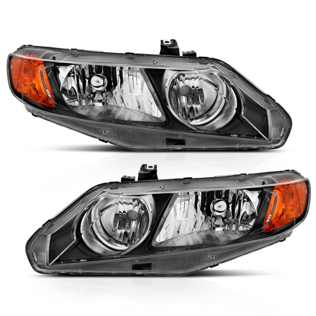 2006-2011 Honda Civic 4 Door Crystal Headlight Black Amber (OE Replacement)